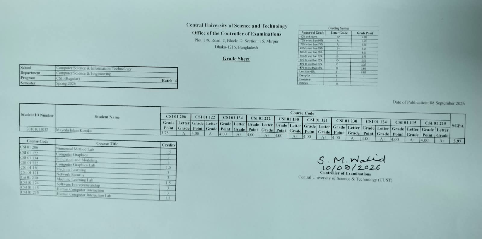 CSE, Spring Semester 2026 (4 Regular)