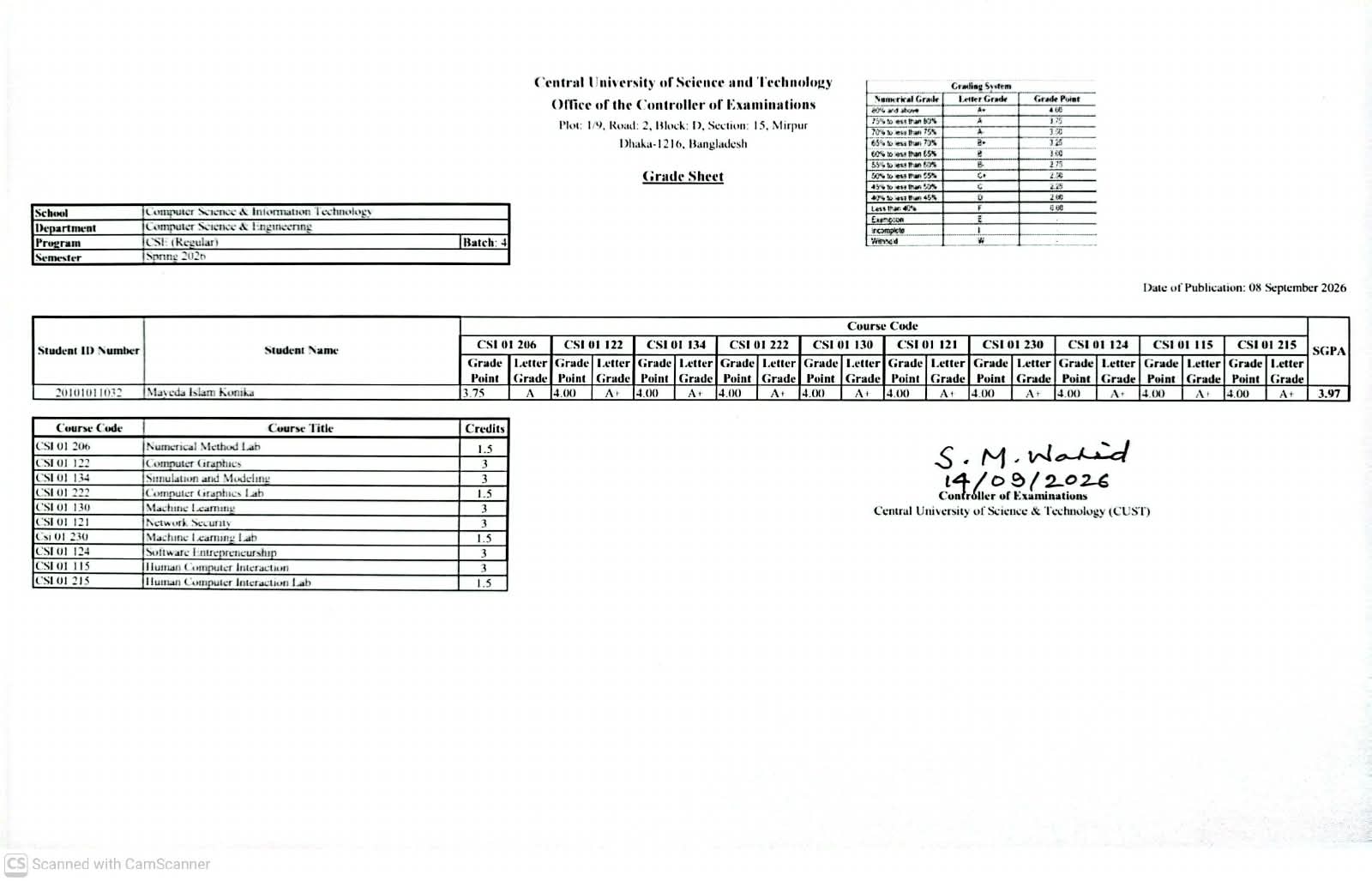 CSE, Spring Semester 2026 (4 Regular) Revised