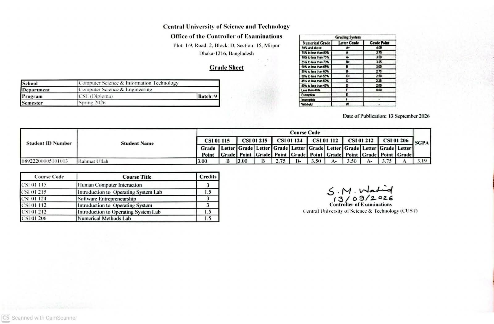 CSE, Spring Semester 2026 (9 Diploma)