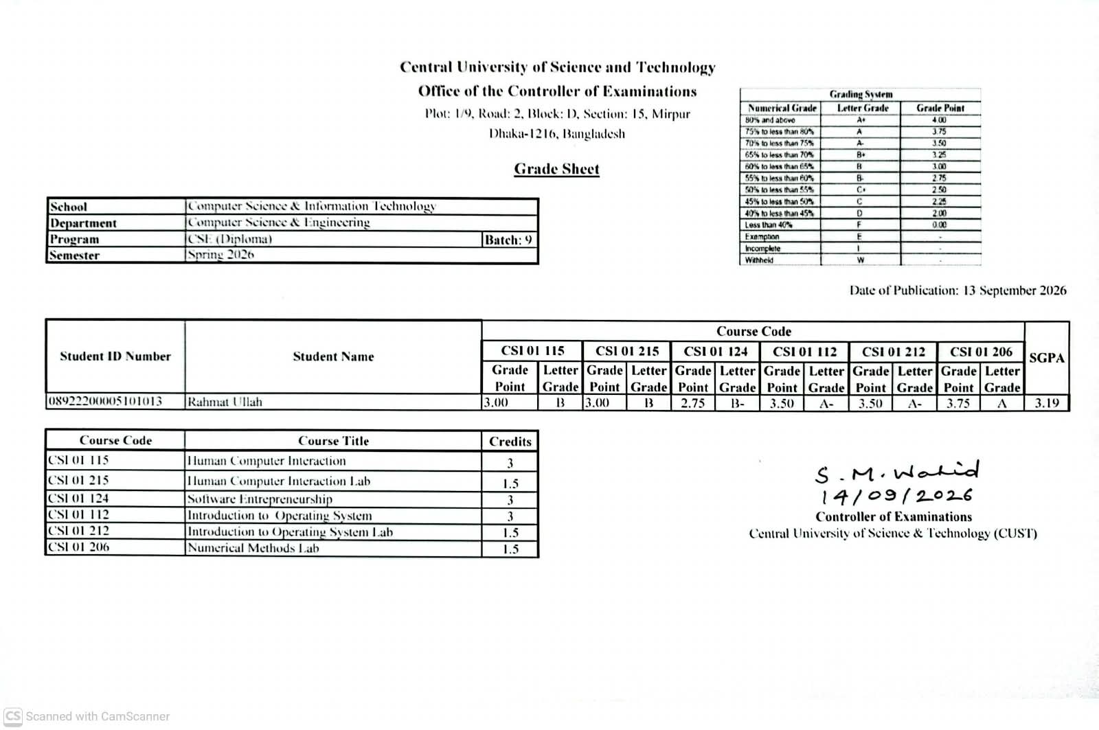 CSE, Spring Semester 2026 (9 Diploma) Revised